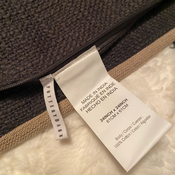 Pottery Barn Accents Pottery Barn Navy Linen Pillow Cover With Tan